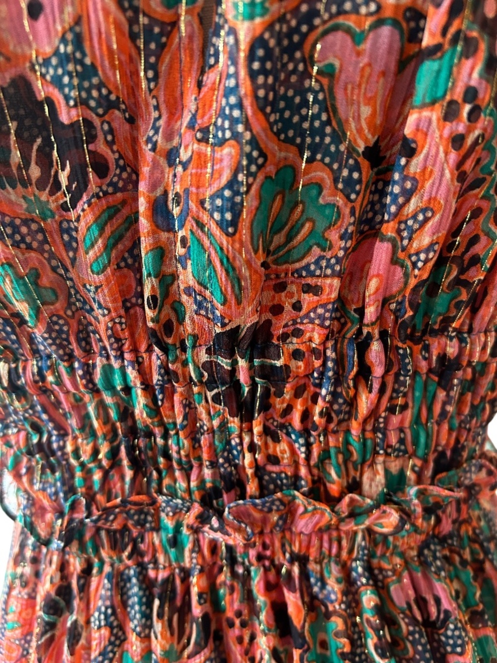 A.L.C. Elara Floral Halter Neck Silk Metallic Wedding Guest Dress Coral - Picture 5 of 6